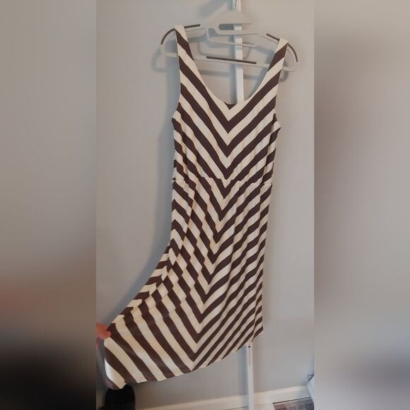 Angie Brown & Cream Striped Midi Dress Sz M - Picture 4 of 8